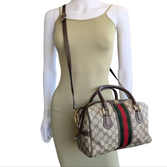 Gucci | Bags | Gucci Beige And Brown Satchel With Green And  display picture 1